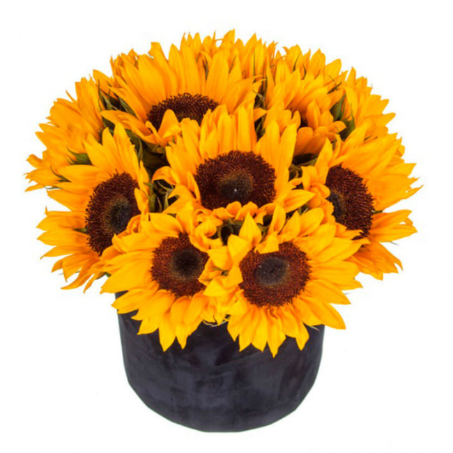 Букет цветов "Шляпная коробка с подсолнухами"